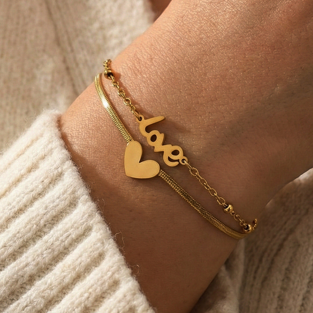 "Love" Heart Layered Bracelet