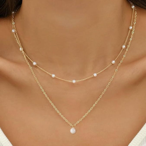 Double-Layered Pearl Station Necklace