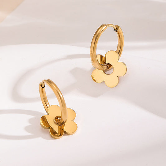 18K Gold Plated Daisy Charm Hoop Earrings