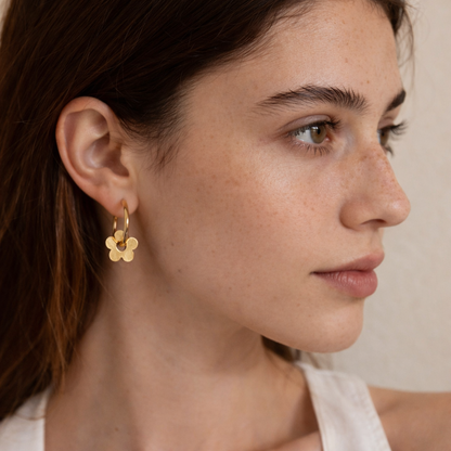 18K Gold Plated Daisy Charm Hoop Earrings
