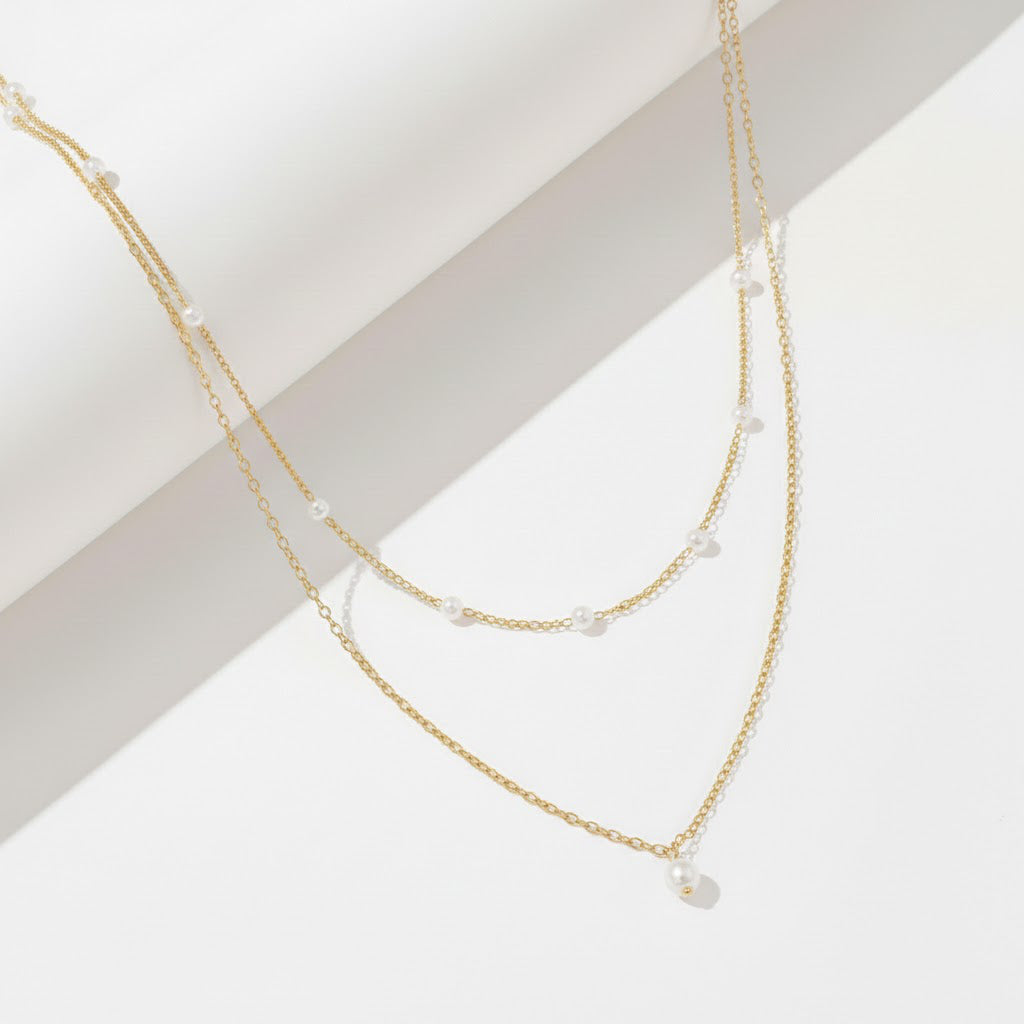 Double-Layered Pearl Station Necklace