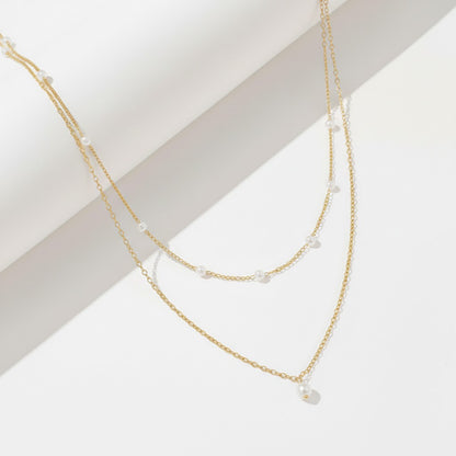 Double-Layered Pearl Station Necklace